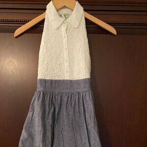 White lace and chambray sleeveless dress - Size 14